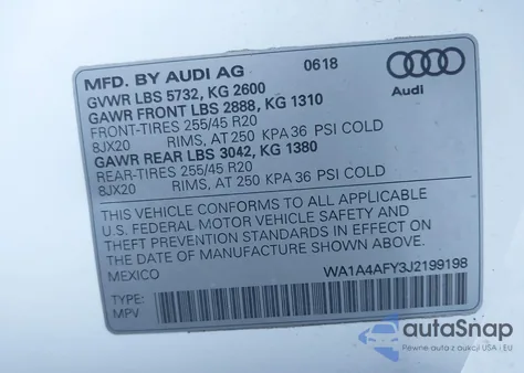 2018 Audi Sq5 3.0T Premium Plus из США, поврежденный, VIN WA1A4AFY3J2199198